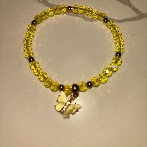 Yellow Beaded Bracelet with Butterfly Charm